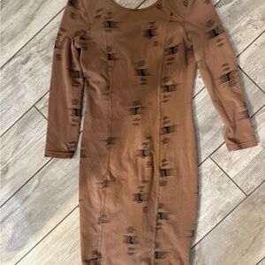 Wilfred Brown Long Sleeve Dress with Black Pattern